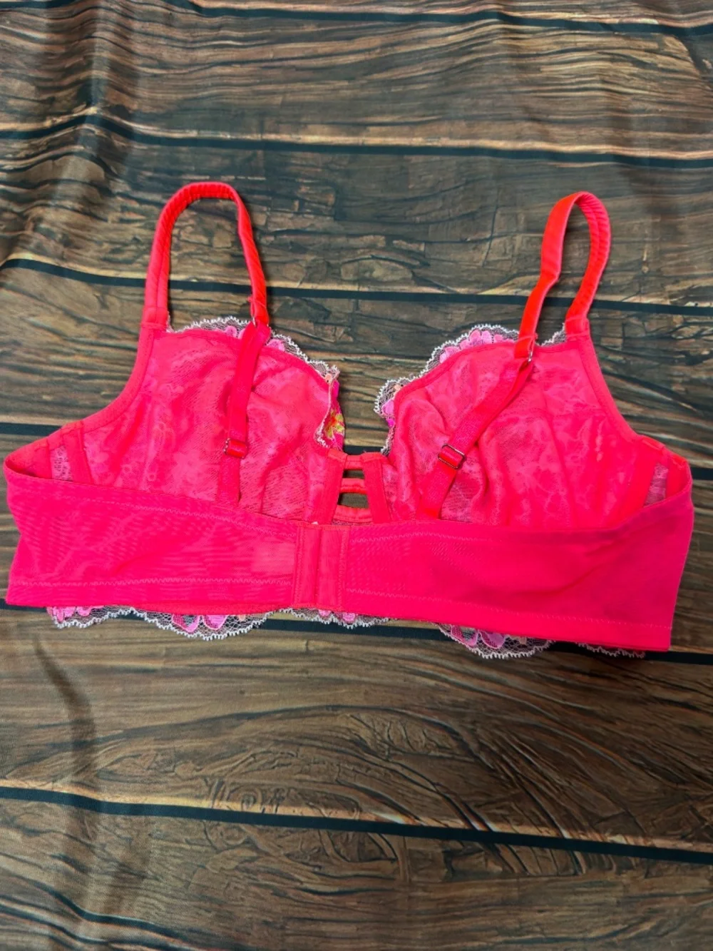Vamp Pink Floral Embroidered Lace Underwire Sheer Bra & Panty Set 36DD Lingerie